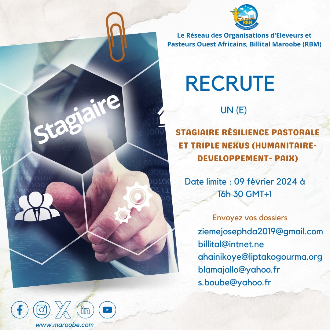 You are currently viewing Annonce de recrutement : stagiaire résilience pastorale et Triple Nexus (Humanitaire-Développement-Paix)